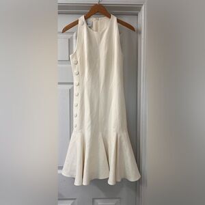 Akris Punto Cream Sleeveless Flared Hem Dress with Side Button Detail